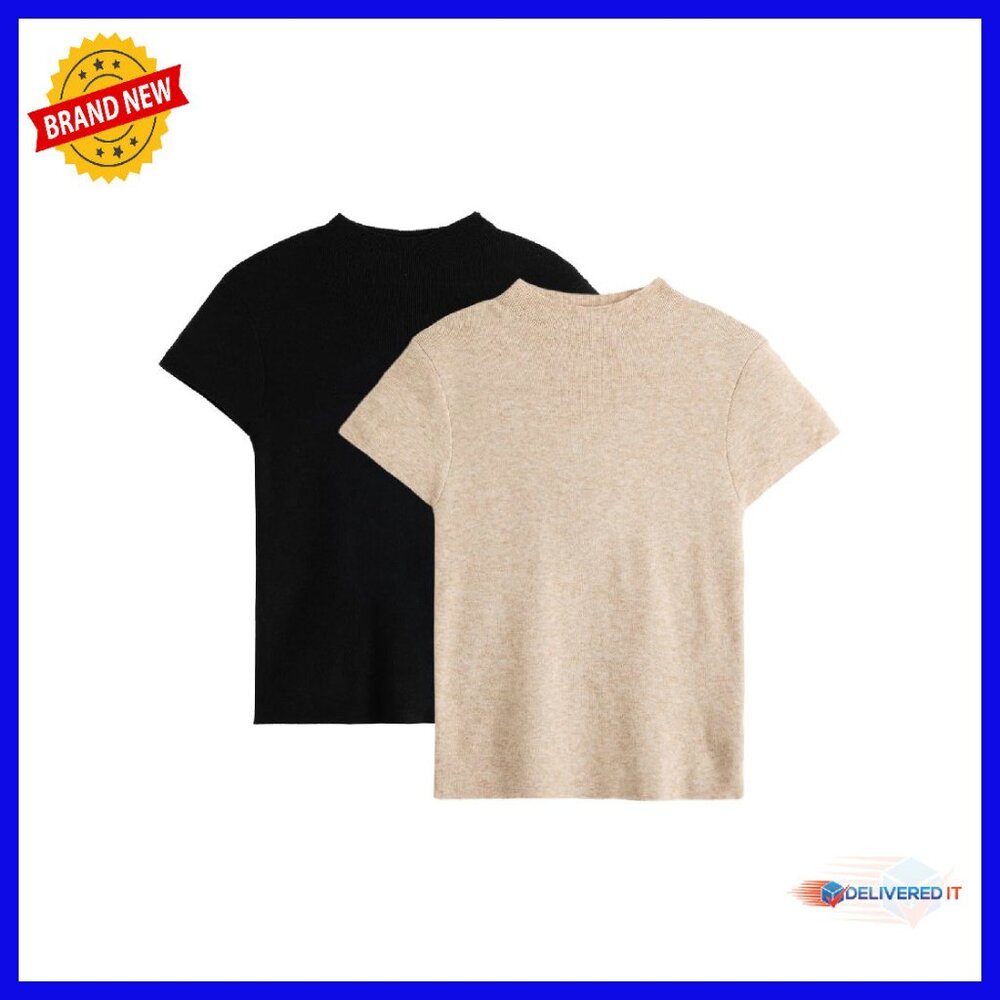 Lightweight Mock Neck Pullover Sweaters 2-Pack Summer Knit Tops